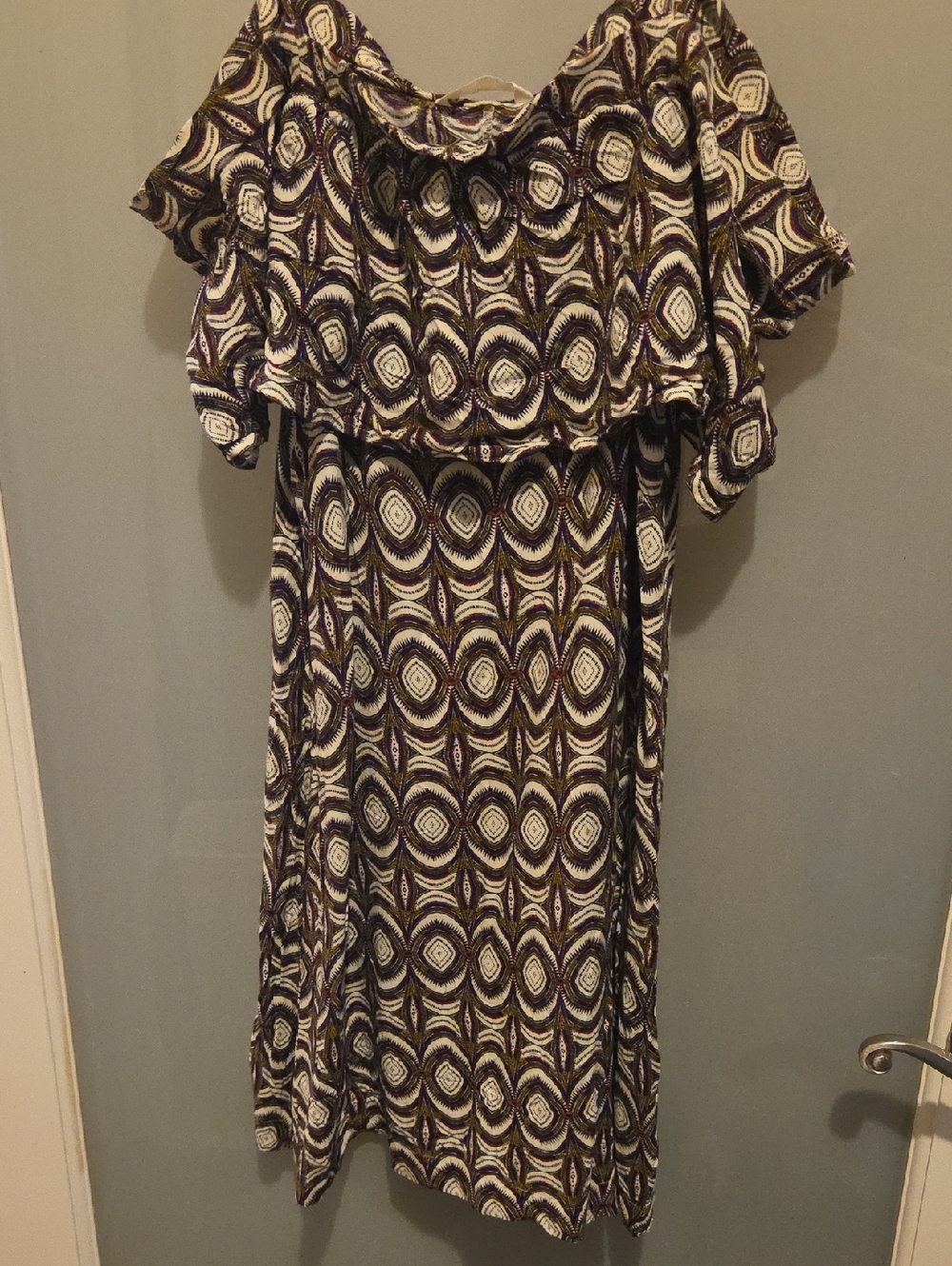 Mixed Print Sundress Trio - Blue Paisley, Olive, Geometric Ruffle - Picture 7 of 10